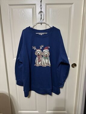 Woman Within Navy Blue Kids Sweatshirt with Festive Dog Graphic